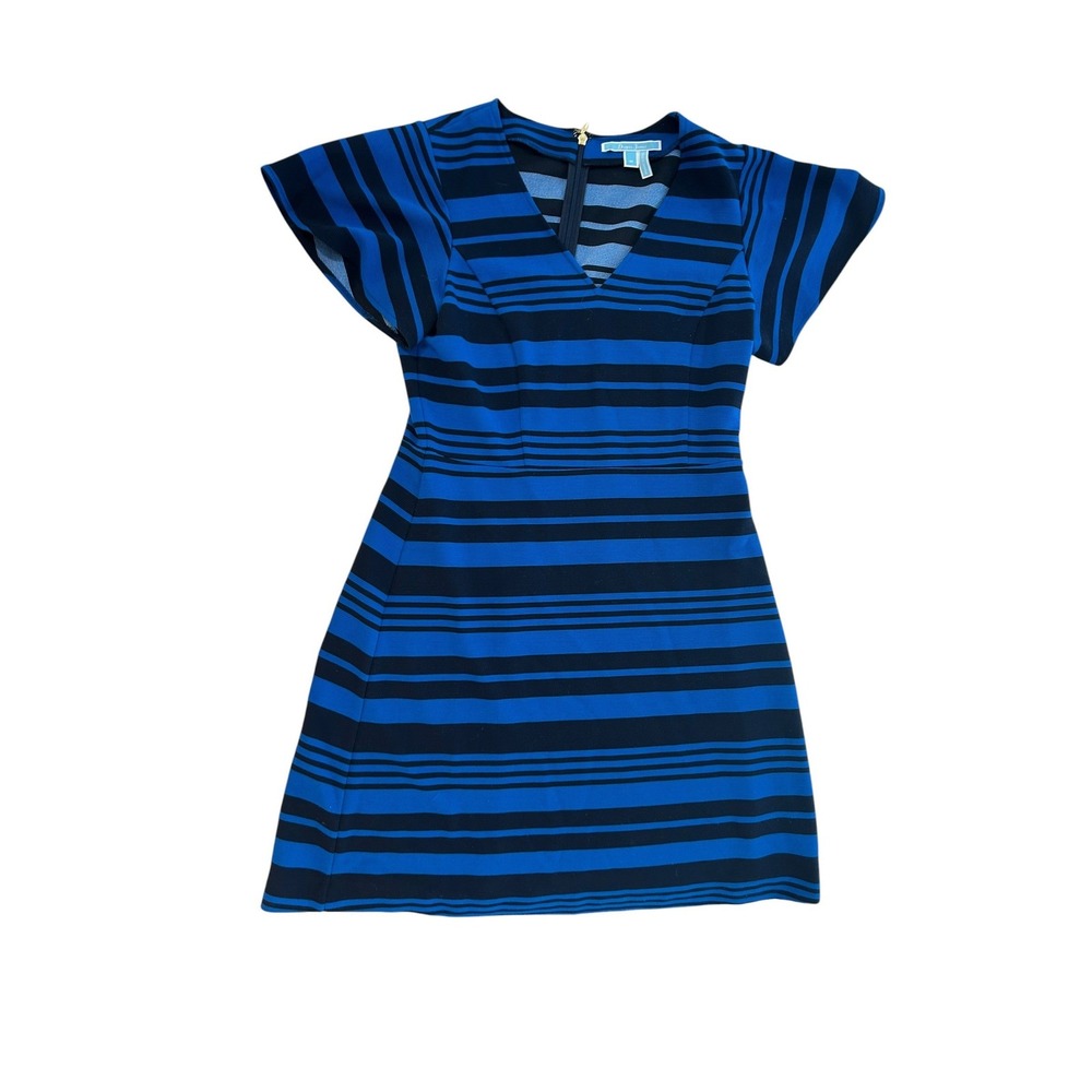 Draper James Womens Blue Navy Striped Flutter Sleeve V-Neck Mini Dress Size M